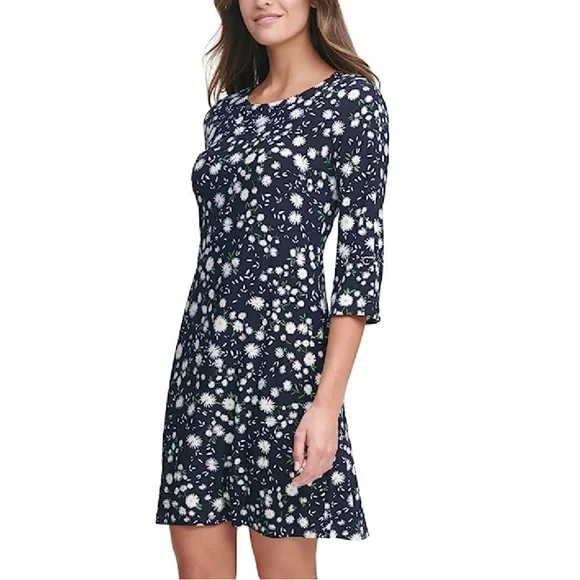 tommy hilfiger blue floral dress Tommy Hilfiger Womens Blue Floral Midi Dress Size 14 Romantic Summer Chic  $149